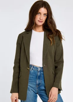 Avonlea Women’s Tailored Linen Jacket - Khaki
