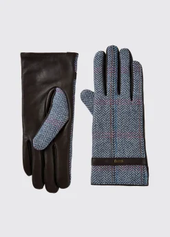 Ballycastle Ladies Tweed Leather Gloves - Denim Haze