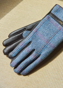 Ballycastle Ladies Tweed Leather Gloves - Denim Haze
