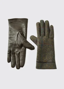 Ballycastle Ladies Tweed Leather Gloves - Hemlock