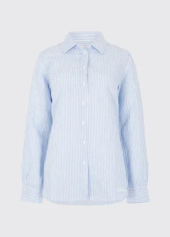 Butterfly Women’s Long Sleeve Linen Shirt - Blue