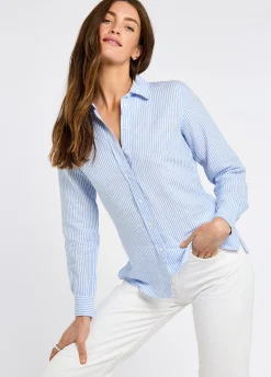 Butterfly Women’s Long Sleeve Linen Shirt - Blue
