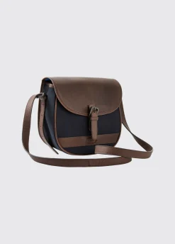 Clara Ladies Leather Saddle bag - Navy/Brown