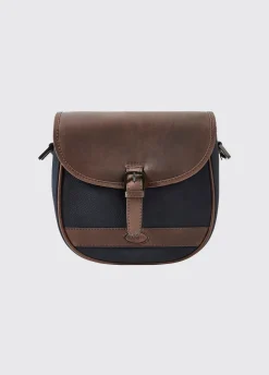 Clara Ladies Leather Saddle bag - Navy/Brown