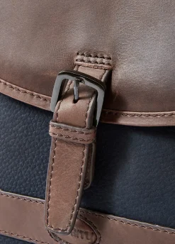 Clara Ladies Leather Saddle bag - Navy/Brown