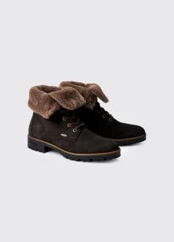 Glengarriff Ladies Fur Lined Laced Ankle Boot - Black