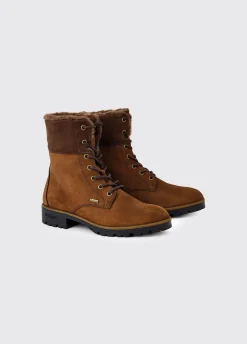 Glengarriff Ladies Fur Lined Laced Ankle Boot - Walnut