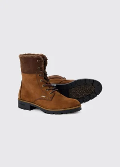 Glengarriff Ladies Fur Lined Laced Ankle Boot - Walnut