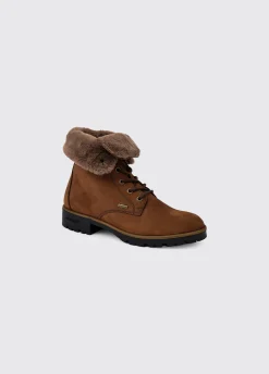 Glengarriff Ladies Fur Lined Laced Ankle Boot - Walnut