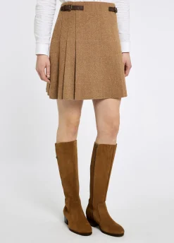 Hornbeam Women's pleated tweed skirt - Camel Twill