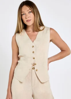 Killaloe Women's Linen Wasitcoat - Oatmeal