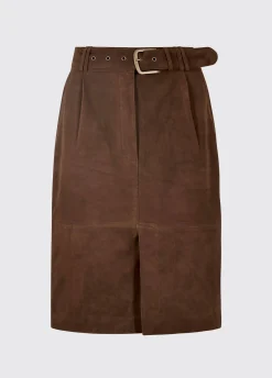 Sullivan Knee-length belted suede skirt - Walnut