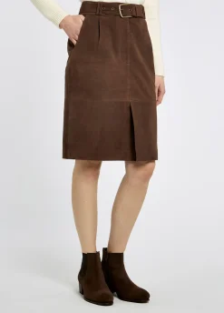 Sullivan Knee-length belted suede skirt - Walnut