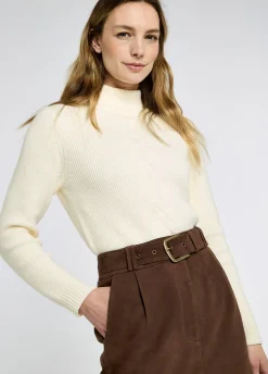 Sullivan Knee-length belted suede skirt - Walnut