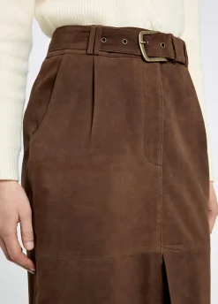 Sullivan Knee-length belted suede skirt - Walnut