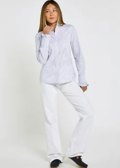 Wisteria Women’s stripe shirt with ruffle details - Blue Multi